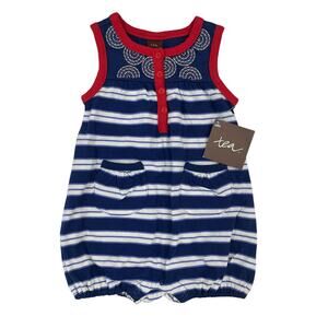 NWT Tea Collection Sleeveless Bubble One Piece Navy White Red Boys 0-3 Months